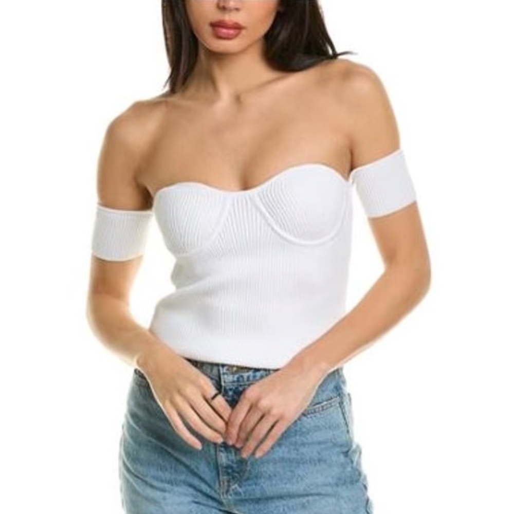 *NWT* Helmut Lang White Contour Bustier Knit Off Shoulder Top